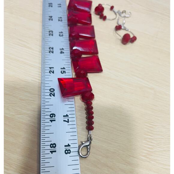 Ravishing Vintage Statement Red Quartz Necklace & Earrings Set 18” - Picture 5 of 6